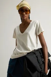Tričko Woolrich Slub Cotton V-Neck Jet Stream