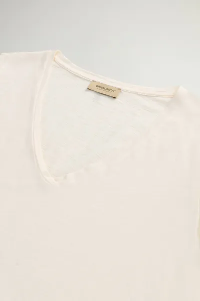 Tričko Woolrich Slub Cotton V-Neck Jet Stream