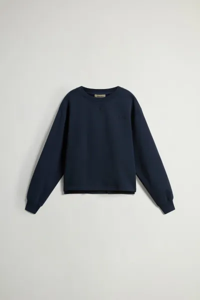 Mikina Woolrich Classic Fleece Crewneck Melton Blue