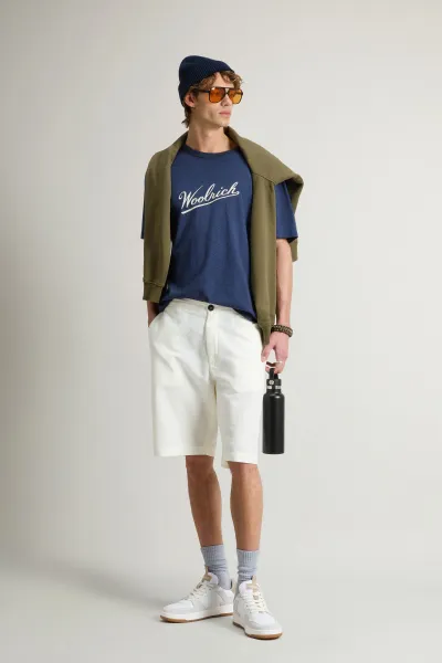 Tričko Woolrich Mouline Jersey Logo T-Shirt Melton Blue