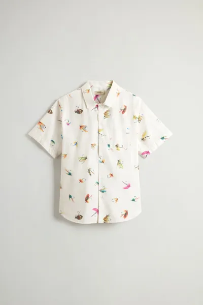 Košeľa Woolrich Printed Cotton Poplin Shirt White Hook