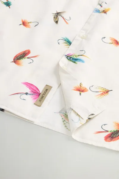 Košeľa Woolrich Printed Cotton Poplin Shirt White Hook