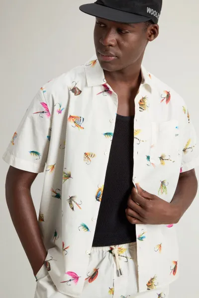 Košeľa Woolrich Printed Cotton Poplin Shirt White Hook