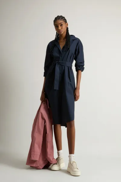 Šaty Woolrich Belted Shirt Dress Melton Blue