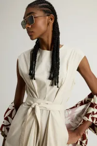 Šaty Woolrich Poplin Belted Dress Light Oak
