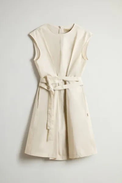 Šaty Woolrich Poplin Belted Dress Light Oak