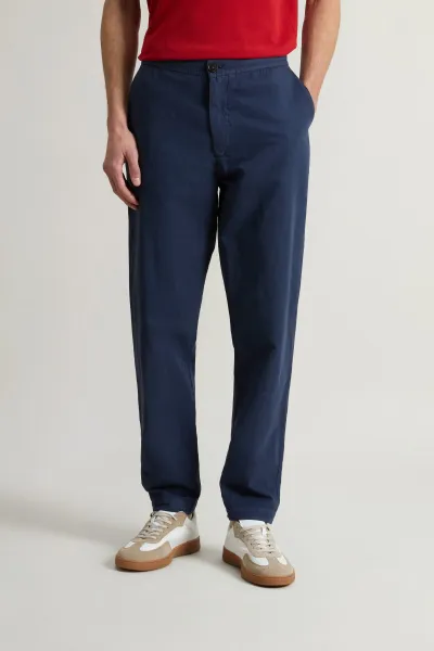 Nohavice Woolrich Linen Blend Pants Dream Blue