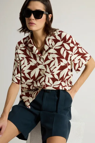 Košeľa Woolrich Printed Fluid Shirt Red Leaf