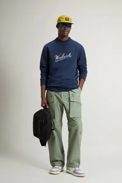 Mikina Woolrich Mouline Crewneck Melton Blue