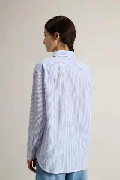 Košeľa Woolrich Seersucker Cotton Shirt Blue Stripe