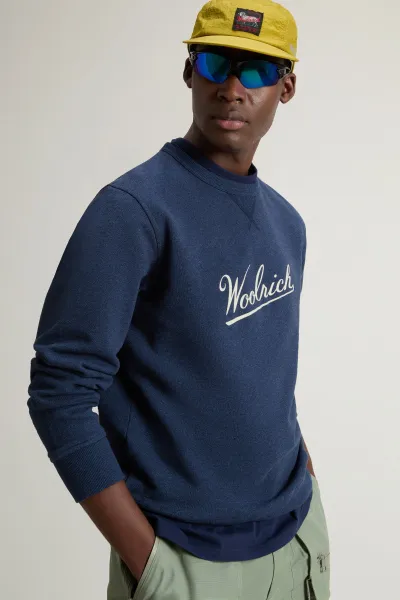 Mikina Woolrich Mouline Crewneck Melton Blue