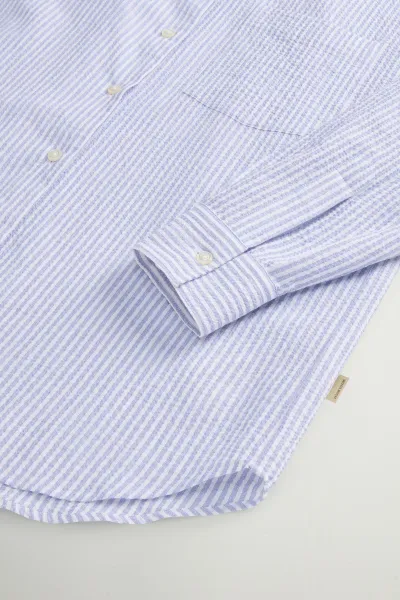 Košeľa Woolrich Seersucker Cotton Shirt Blue Stripe