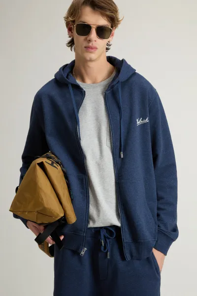 Mikina Woolrich Mouline Full-Zip Hoodie Melton Blue