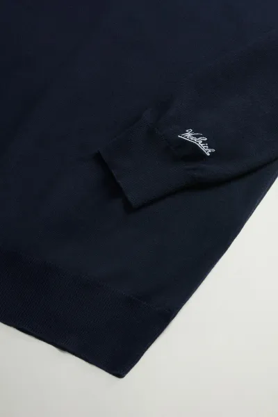 Sveter Woolrich Logo Cotton Crewneck Melton Blue