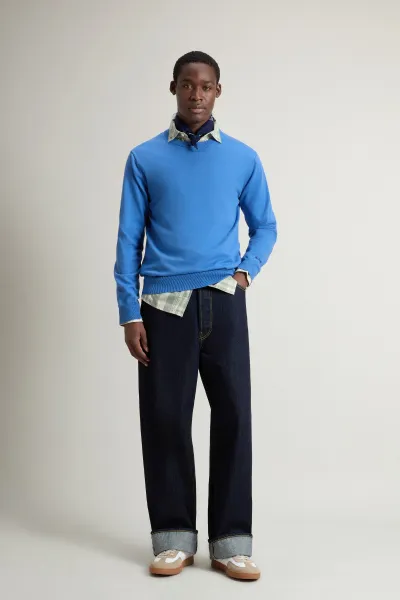 Sveter Woolrich Logo Cotton Crewneck Aviation