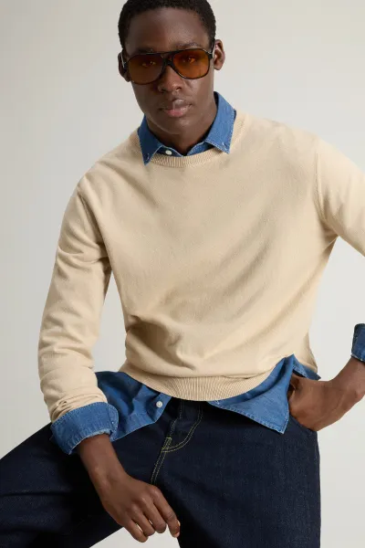 Sveter Woolrich Logo Cotton Crewneck White Pepper