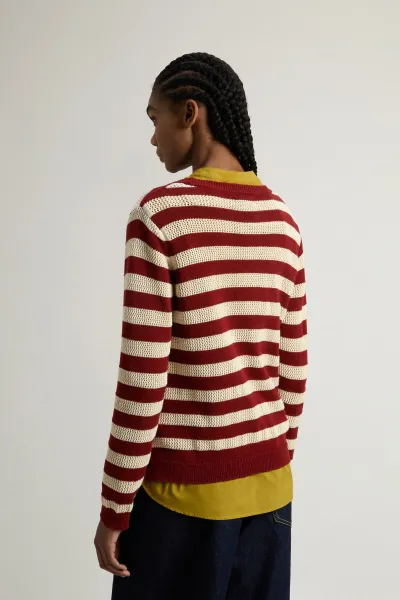 Sveter Woolrich Boxy Crewneck Madder Brown Stripe