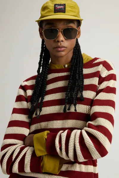 Sveter Woolrich Boxy Crewneck Madder Brown Stripe