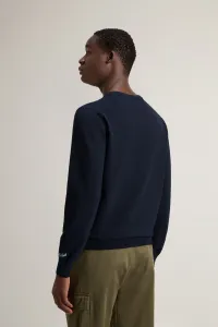 Sveter Woolrich Logo Cotton Crewneck Melton Blue