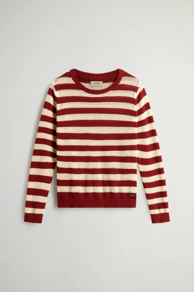 Sveter Woolrich Boxy Crewneck Madder Brown Stripe