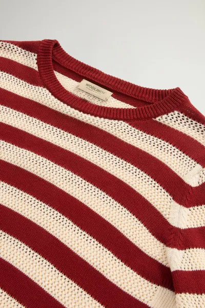 Sveter Woolrich Boxy Crewneck Madder Brown Stripe