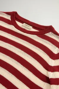Sveter Woolrich Boxy Crewneck Madder Brown Stripe