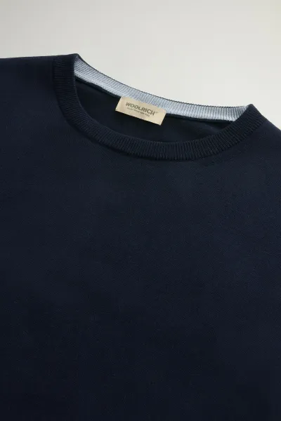 Sveter Woolrich Logo Cotton Crewneck Melton Blue