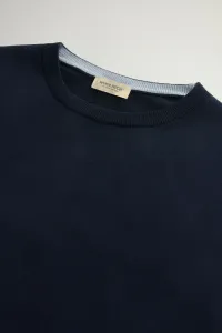Sveter Woolrich Logo Cotton Crewneck Melton Blue