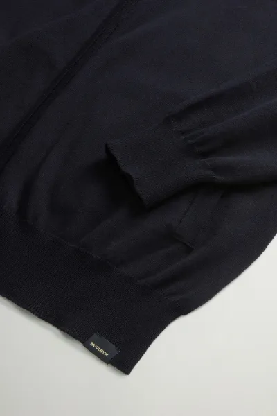Sveter Woolrich Full-Zip Cotton Cardigan Melton Blue