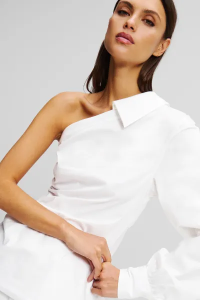 Blúzka Karl Lagerfeld One Shoulder Poplin Blouse White