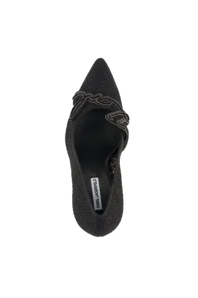 Lodičky Karl Lagerfeld Sarabande Signature Logo Court Black Satin Text Mono