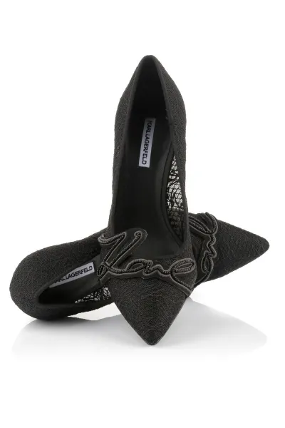 Lodičky Karl Lagerfeld Sarabande Signature Logo Court Black Satin Text Mono