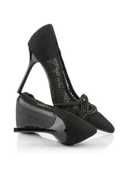 Lodičky Karl Lagerfeld Sarabande Signature Logo Court Black Satin Text Mono