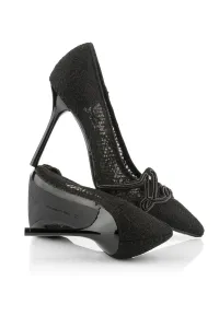 Lodičky Karl Lagerfeld Sarabande Signature Logo Court Black Satin Text Mono