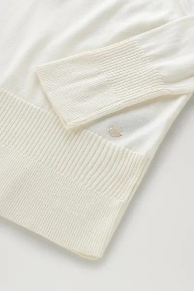 Sveter Woolrich Cotton Cashmere V-Neck Plaster White