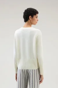 Sveter Woolrich Cotton Cashmere V-Neck Plaster White