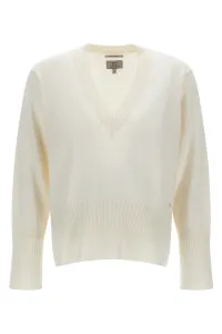 Sveter Woolrich Cotton Cashmere V-Neck Plaster White