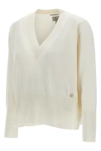 Sveter Woolrich Cotton Cashmere V-Neck Plaster White