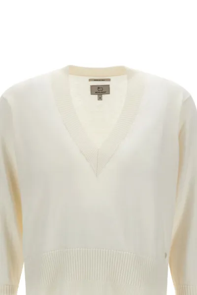 Sveter Woolrich Cotton Cashmere V-Neck Plaster White