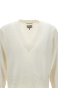 Sveter Woolrich Cotton Cashmere V-Neck Plaster White
