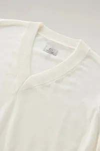 Sveter Woolrich Cotton Cashmere V-Neck Plaster White