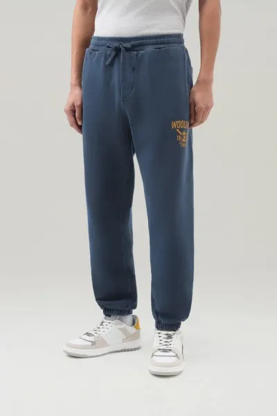 Tepláky Woolrich Navy Logo Sweatpants Melton Blue