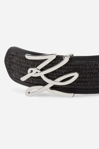 Opasok Karl Lagerfeld K/Autograph Raffia H5 Belt Black