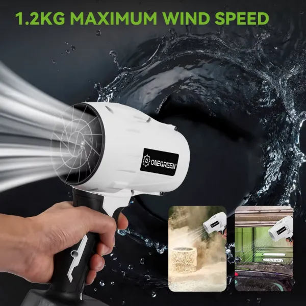 OneVan / OneGreen Ručný SUPER TURBO FÉN ONEGREEN / TOP Kvalita OneVan Fúkač 200m/s 2000W 2 x batéria. Vhodný na sušenie auta a vhodný pre batériu MAKITA 18V
