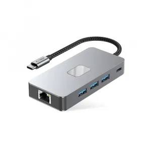 Tech-Protect HB05 HUB adaptér USB-C - 3x USB / HDMI 4K / SD / TF / USB-C 100W / RJ45, šedý