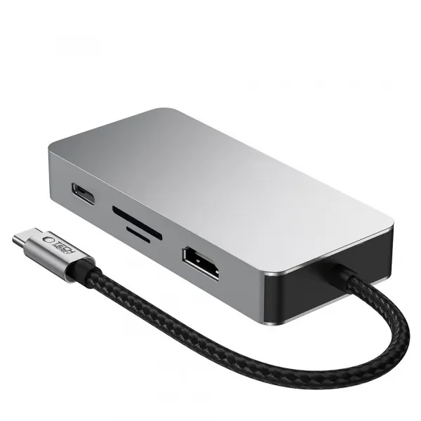 Tech-Protect HB05 HUB adaptér USB-C - 3x USB / HDMI 4K / SD / TF / USB-C 100W / RJ45, šedý