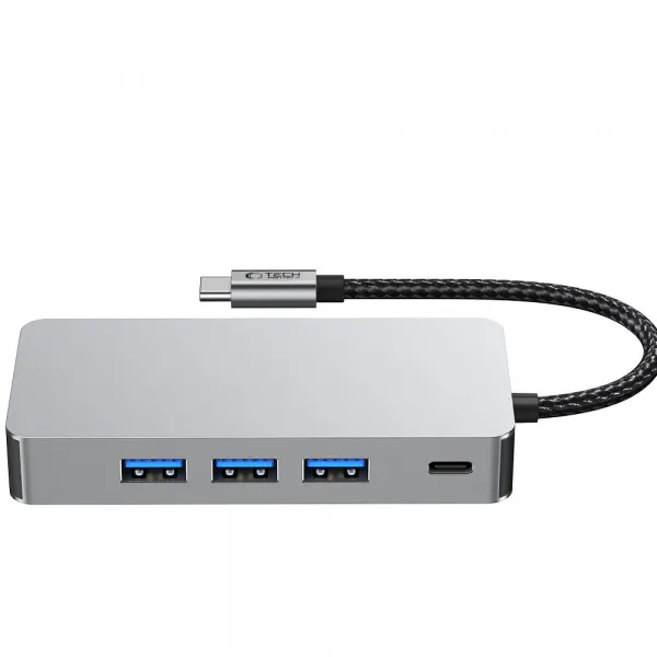 Tech-Protect HB05 HUB adaptér USB-C - 3x USB / HDMI 4K / SD / TF / USB-C 100W / RJ45, šedý