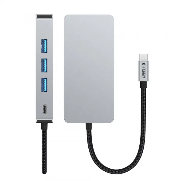 Tech-Protect HB05 HUB adaptér USB-C - 3x USB / HDMI 4K / SD / TF / USB-C 100W / RJ45, šedý