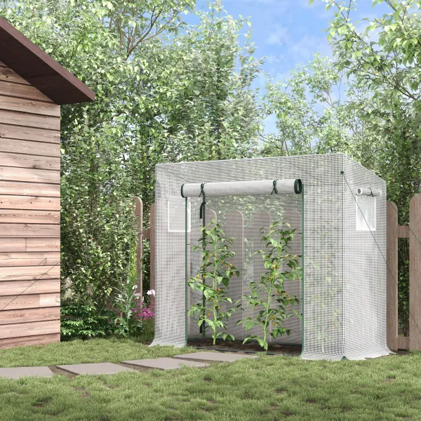 OUTSUNNY Prenosný úložný box s rolovacími dverami 200 x 76 x 168 cm biely