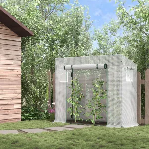 OUTSUNNY Prenosný úložný box s rolovacími dverami 200 x 76 x 168 cm biely